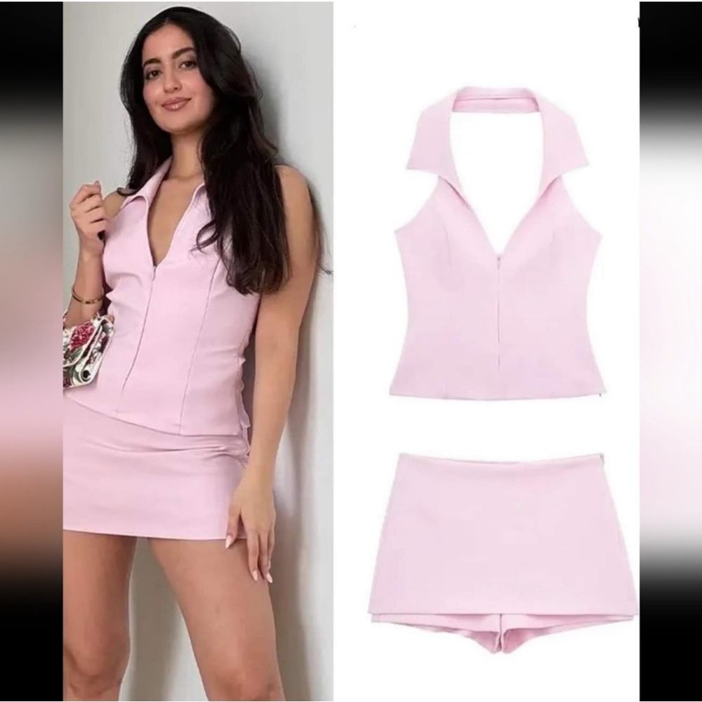 Zara Low Rise Skort and Top SET XL Chalk Pink 3047 407 Miu Miu Vibe.